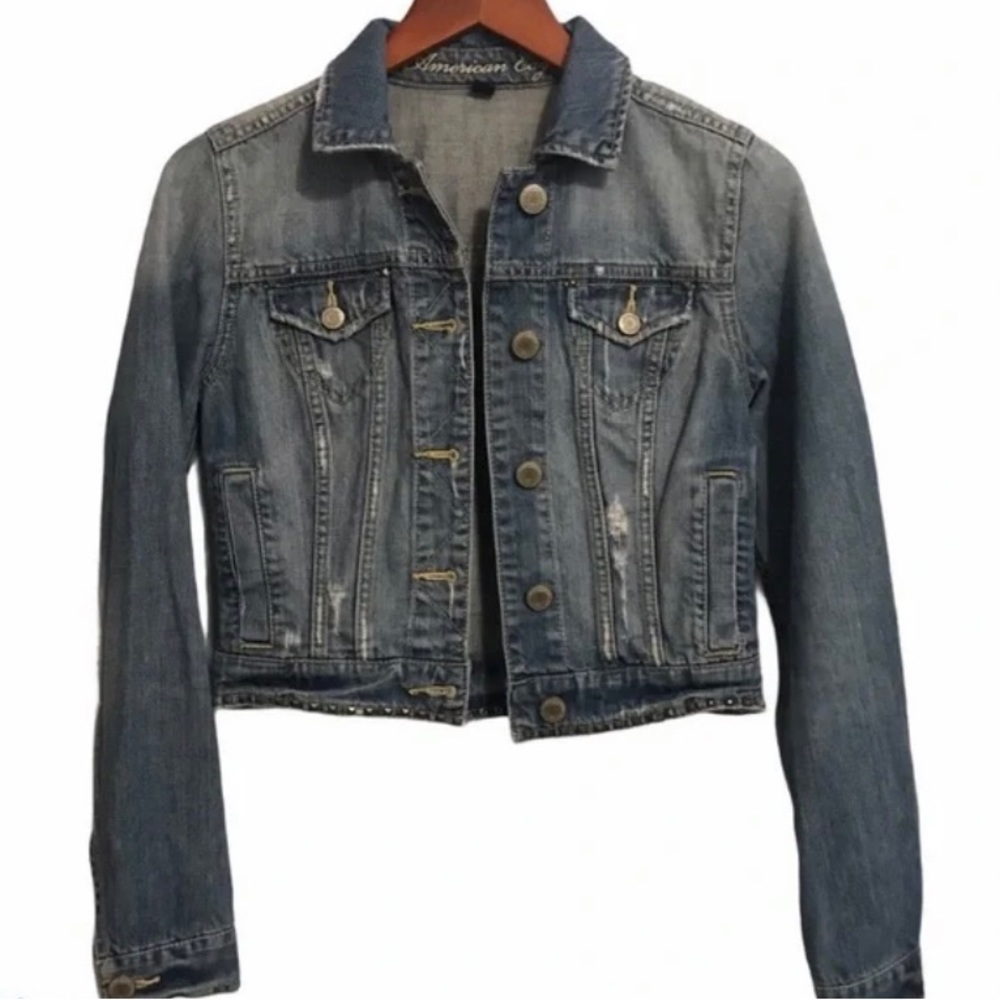 Little Girls American Eagle Denim Jean Jacket. Boho. Grommet embellishments